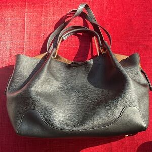 Sondra Roberts Faux leather black Squared large tote exc. cond!